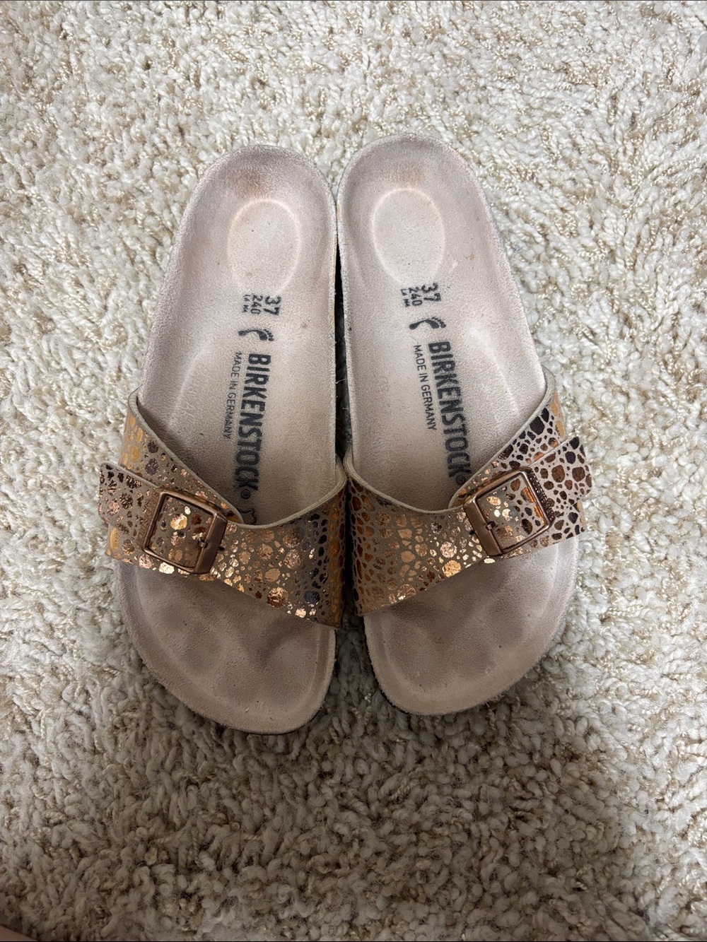 Birkenstock Metallic Rose Gold Studded Slide Sandals